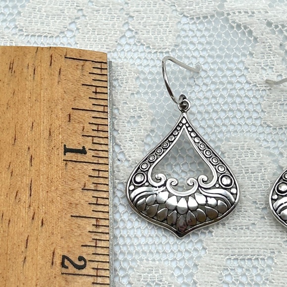 Vintage ATI Indonesia Bali 925 Sterling Silver Filigree Scroll Dangle Earrings - Picture 8 of 10
